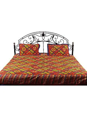 Multi-Color Block Printed Kantha Stitch Bedspread from Sanganer