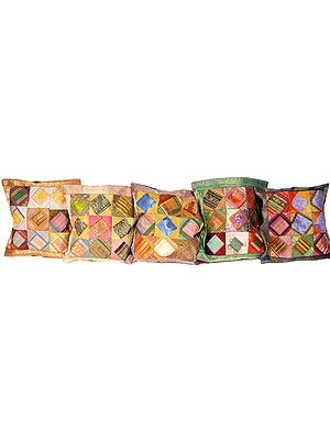 Lot of Five Cushion Covers with Brocade Weave