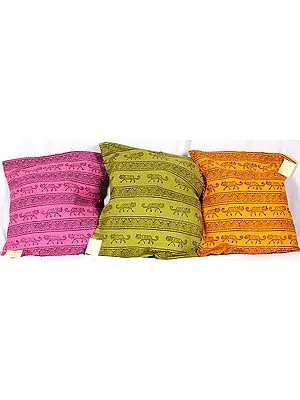 Lot of Three Cushion Covers from Ranthambore with Block-Printed Tigers