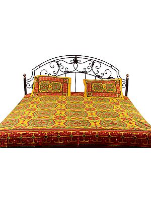 Yellow and Green Kantha Stitch Bedspread