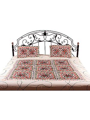 Ivory Gujarati Bedspread with All-Over Embroidery