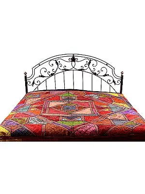 Multi-Color Bedcover from Kutch with Mirrors and Antique Thread Work