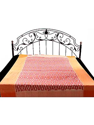 Pink and Coral Single-Bed Bedspread with Ikat Weave