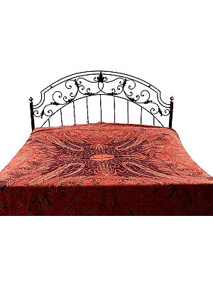 Woven Double-Sided Jamawar Bedspread with Antique Akbari Design