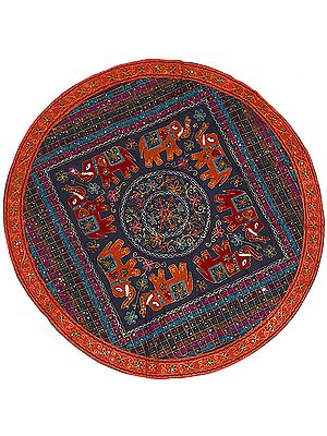 Gray Round Table Cover from Barmer with Embroidery and Mirrors