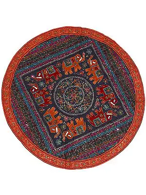 Gray Round Table Cover from Barmer with Embroidery and Mirrors