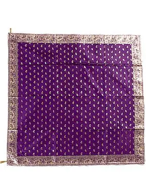 Purple Meenakari Table Cover from Banaras with Woven Elephants