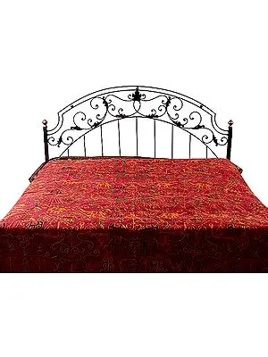 Cordovan Gujarati Bedspread with All-Over Embroidered Wildlife