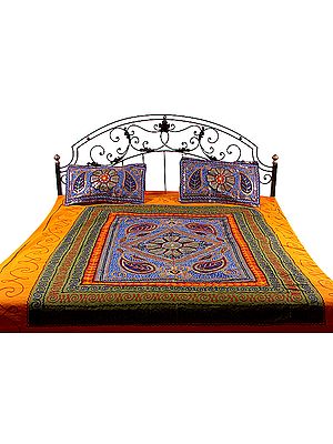 Multi-Color Gujarati Bedspread with All-Over Embroidery and Sequins