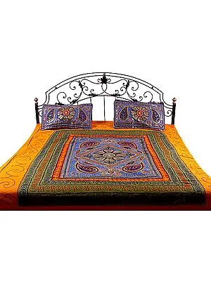Multi-Color Gujarati Bedspread with All-Over Embroidery and Sequins