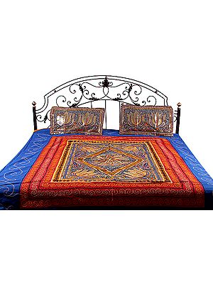Lotus Gujarati Bedspread with All-Over Embroidery and Sequins