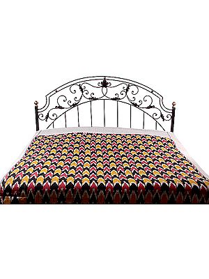 Tri-Color Bedspread with Ikat Weave Hand-Woven in Pochampally