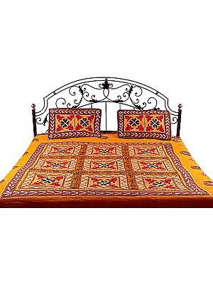 Orange Gujarati Bedspread with Hand-Embroidery All-Over