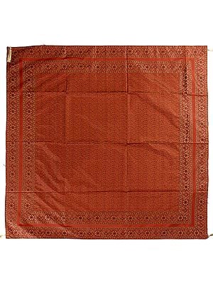 Rust Tanchoi Table Cover from Banaras with All-Over Weave