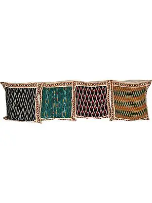 Lot of Four Cushion Covers from Hyderabad with Ikat Weave