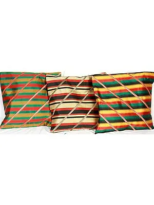 Lot of Three Woven Cushion Covers from Banaras