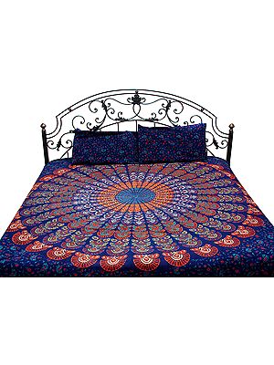 Bijou-Blue Bedspread from Pilhuwa Hand-Printed with Vegetable Dyes