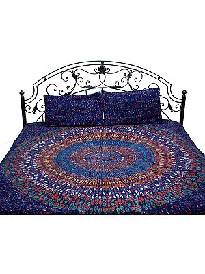 Bijou-Blue Bedspread from Pilkhuwa Hand-Printed with Vegetable Dyes
