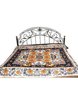 Black and White Floral Printed Bedspread