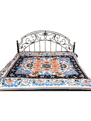 Black and White Floral Printed Bedspread