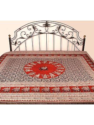Block Printed Sanganeri Bedspread with Elephant Motif