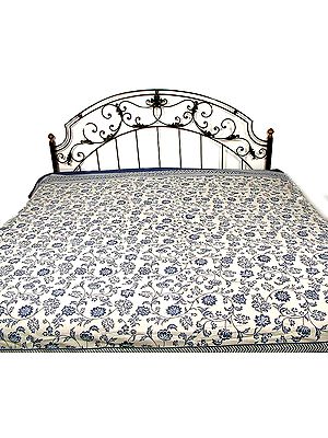 Blue and White Floral Printed Bedspread