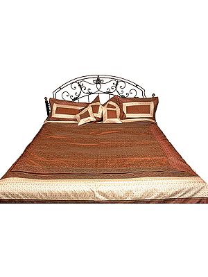 Brown and Ivory Banarasi Bedcover with Tanchoi Weave