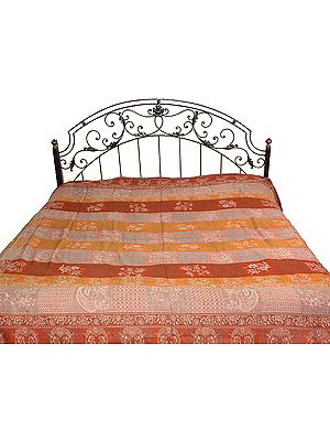 Brown Jamawar Bedspread with All-Over Weave