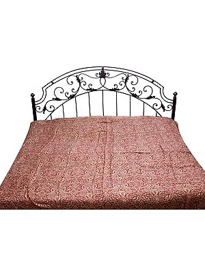 Brown Jamawar Reversible Bedspread with Woven Paisleys All-Over