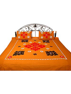 Burnt-Orange Bedspread with Appliqué Work