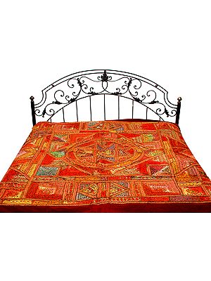 Chili Pepper Kutch Bedcover with All-Over Embroidery and Mirrors