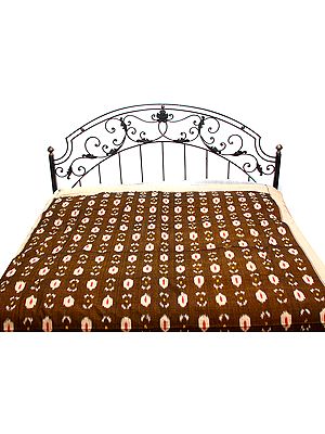 Chipmunk-Brown Bedspread with Ikat Weave Hand-Woven in Pochampally