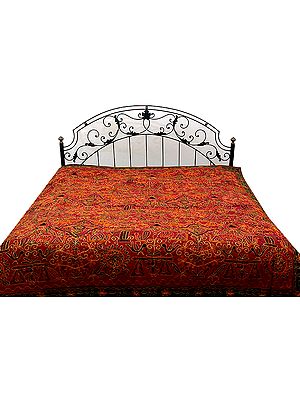 Cordovan Gujarati Bedspread with All-Over Thread Work