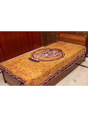 Dancing Ganesha on an Yellow Batik Single-Bed Bedspread