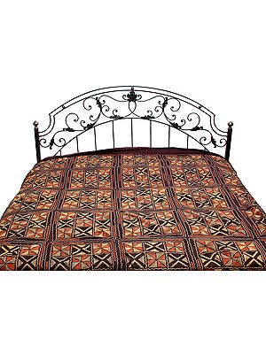 Deep Mahogany Bedcover with All-Over Embroidery by Hand