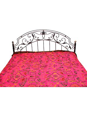 Fuchsia Bedspread with All-Over Ari-Embroidery by Hand