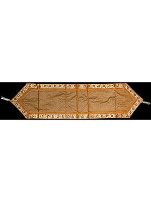 Golden Brocaded Table Runner from Banaras with Tanchoi Weave