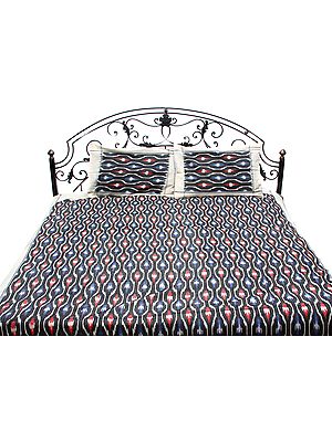 Gray-Black Bedspread with Ikat Weave Hand-Woven in Pochampally