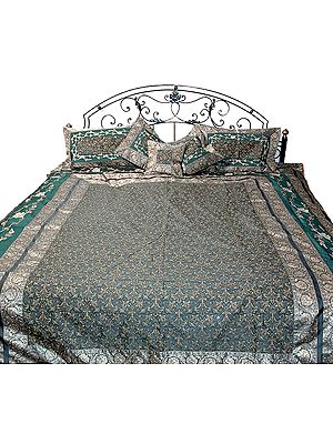 Green Banarasi Bedcover with Sequins