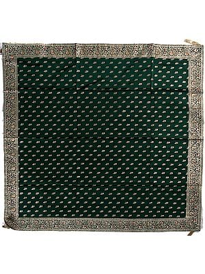 Green Meenakari Table Cover from Banaras with Woven Elephants