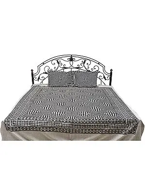 Ivory and Black Bedspread from Pilkhuwa with Modern Print