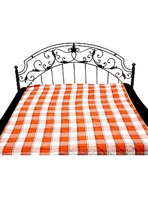 Ivory and Rust Single-Bed Bedspread with Giant Checks