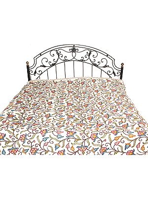 Ivory Kashmiri Bedcover Embroidered by Hand