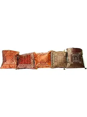 Lot of Five Cushion Covers from Banaras with Jacquard Weave