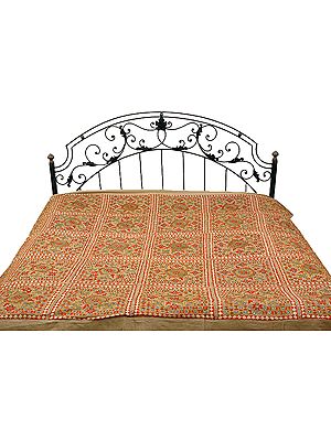 Khaki Kutch Bedcover with All-Over Embroidery and Mirrors