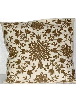 Ivory Cushion Cover with Crewel Embroidery