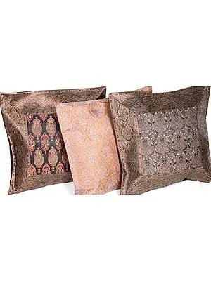 Lot of Three Densely Woven Cushion Covers from Banaras