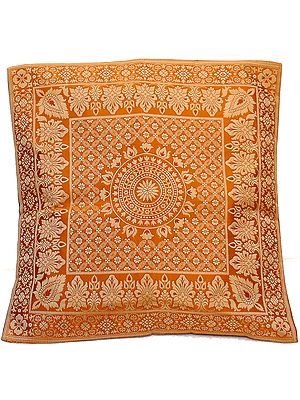 Golden Cushion Cover with Woven Chakra