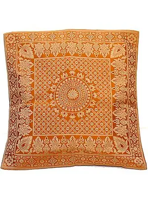 Golden Cushion Cover with Woven Chakra