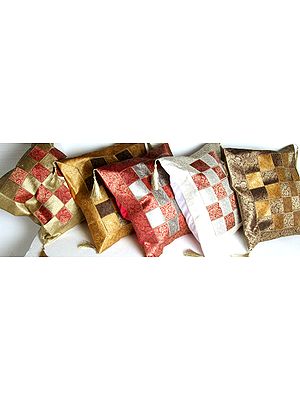 Lot of Five Matted Cushion Covers with Brocade Weave